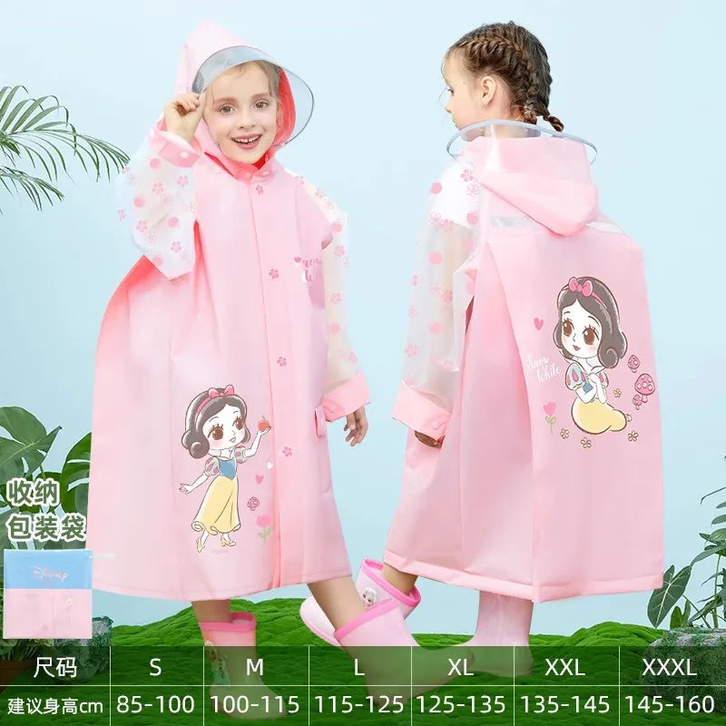 Disney Kids Raincoat Wateproof Children Elsa Spider-Man Rain Poncho Rain Coat Jacket with Backpack Position Student RainWear