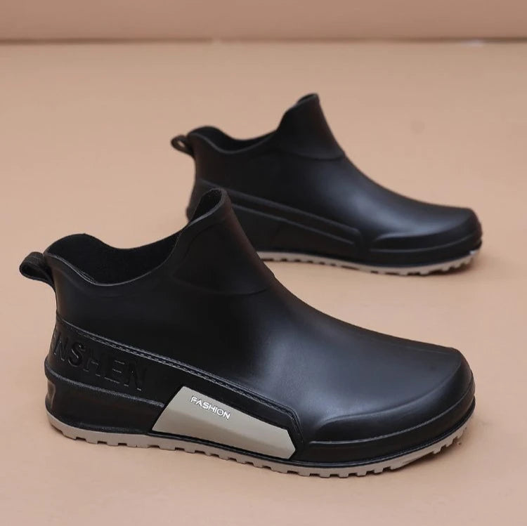 Waterproof Ankle Rain Boots for Men Chef Kitchen Fleece-lined Man Shoes Work Fashion Rainy Day Non-slip Garden Fishing Wellies