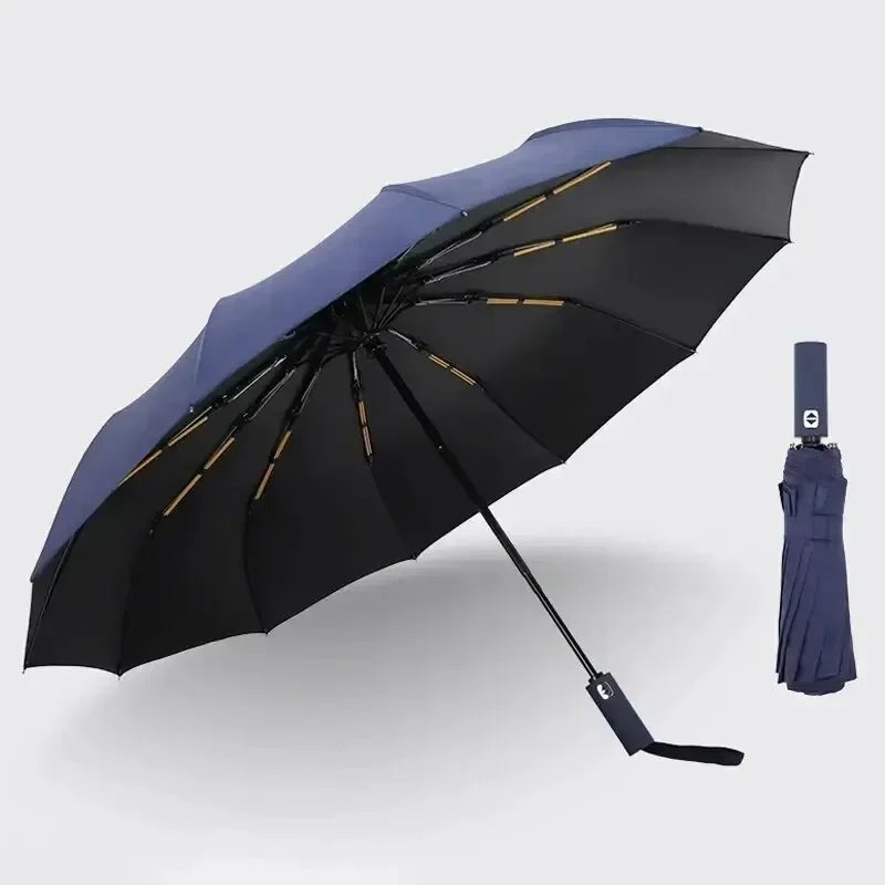 Thick and durable 12-rib black glue fully automatic umbrella, anti-ultraviolet, foldable umbrella for both sunny and rainy use.