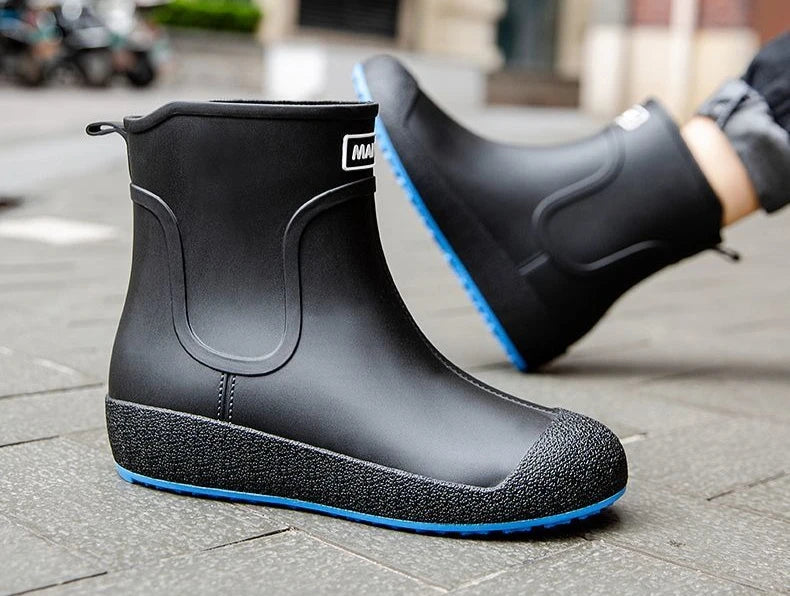 Winter Big Size Warm Waterproof Fleece-lined Short Men's Rain Boots Chef Kitchen Rainy Day Adult Without Lacing Mud Male Shoes