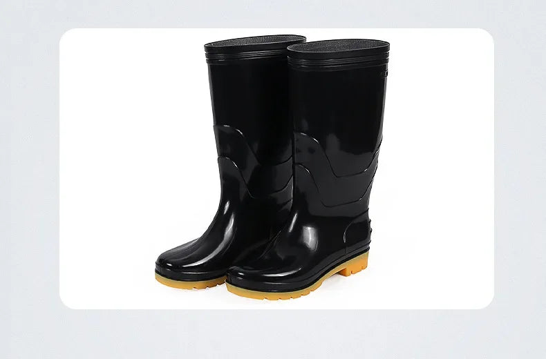 Thickened Cotton Lined Long Tube Winter Rain Boots Men's High Top round Toe Water Shoes Kitchen Shoes with Fleece Men's Rain Sho