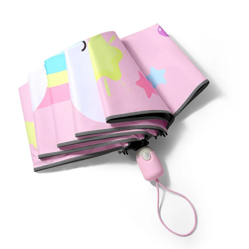 Folding Umbrella,Cute Unicorn,dinosaur,Spaceship Little Tiger,Fashion Sunscreen Umbrella,Reflective stripe design umbrella