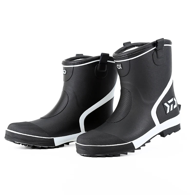 Thiened Fce Lined Rubber Rain Boots Men's Mid-Calf Warm Waterproof Non-Slip Fiing Boots Cold Resistant Booties