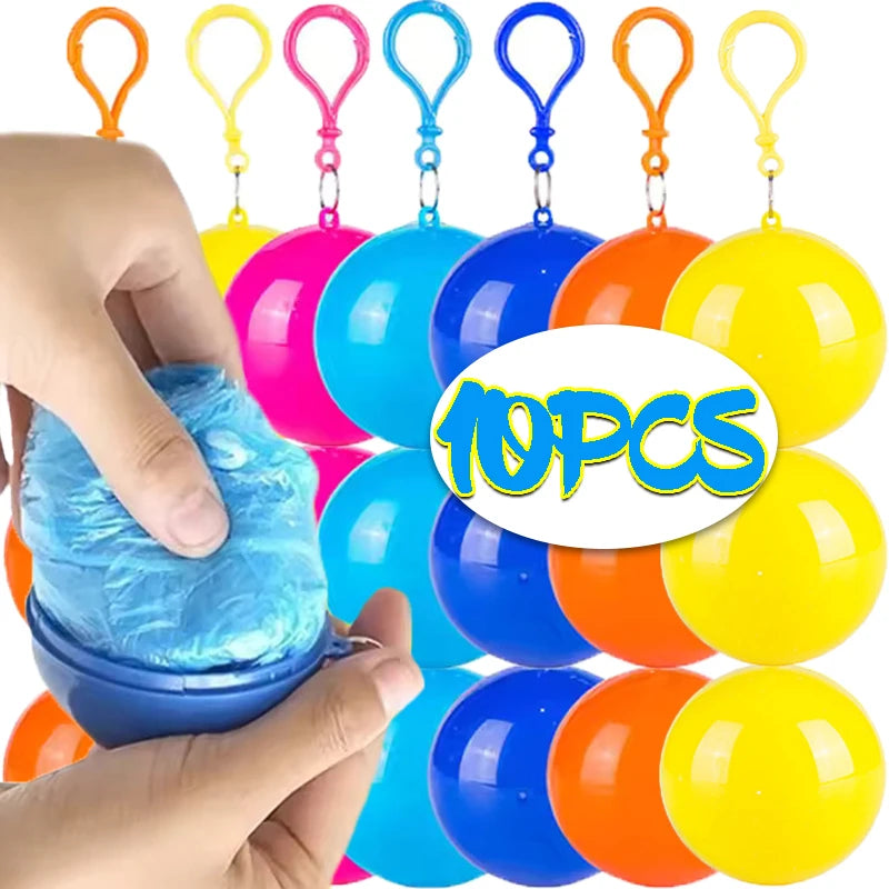 10/1Pcs Mini Portable Raincoats Ball Colorful Disposable Thicken Rain Ponchos Emergency Waterproof Rainwear Cape Keyring Balls