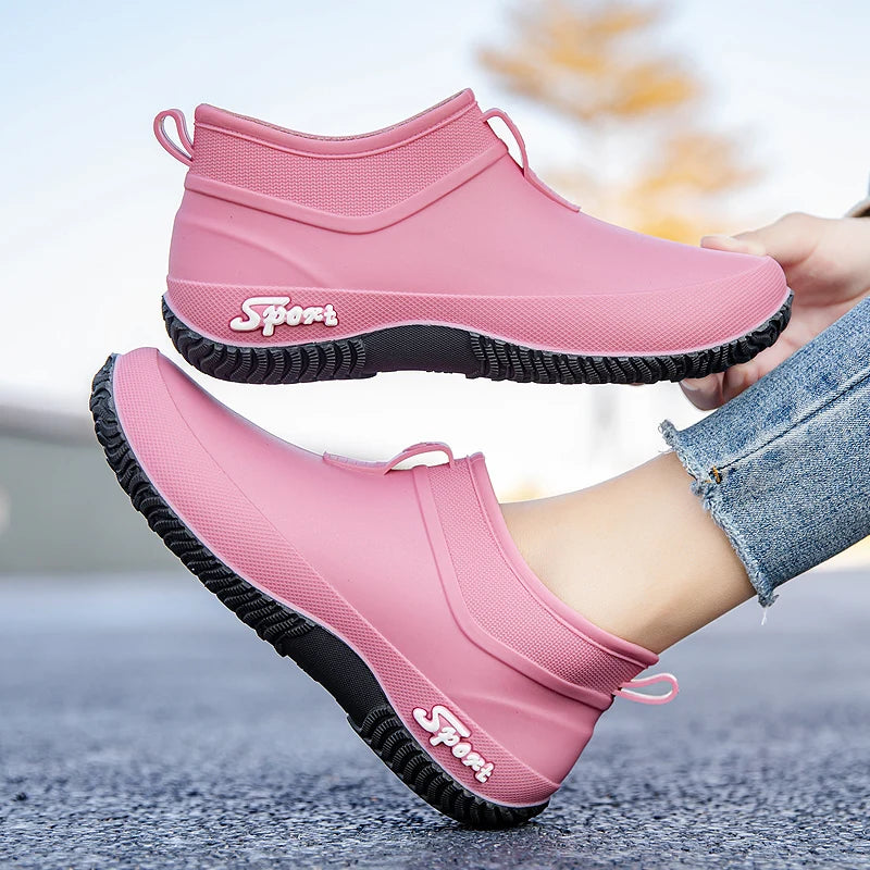 German Sle Women's Rain Boots Anti-Slip Low Cut ort Tube Kitchen Workwear Resistant to Wear Waterproof PVC oes
