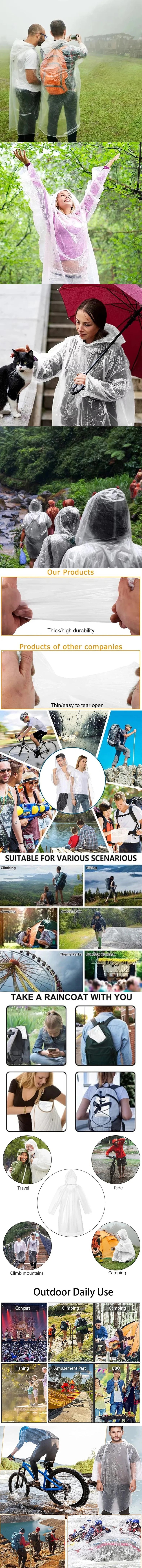 1/6PCS Disposable Waterproof Raincoat Outdoor Hiking and Mountaineering Emergency Transparent Adult Raincoat Poncho Raincoat