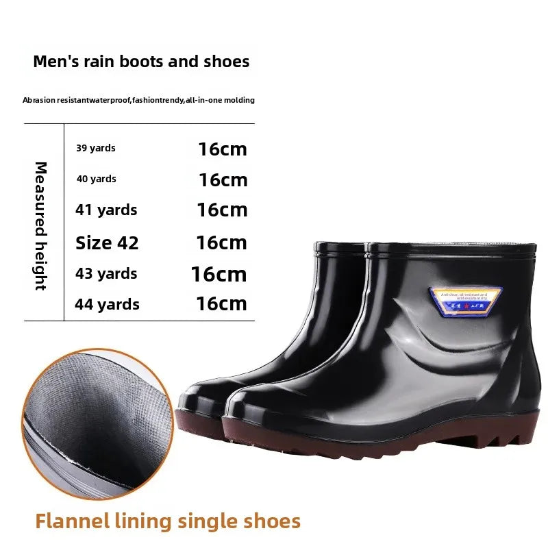 Thickened Cotton Lined Long Tube Winter Rain Boots Men's High Top round Toe Water Shoes Kitchen Shoes with Fleece Men's Rain Sho