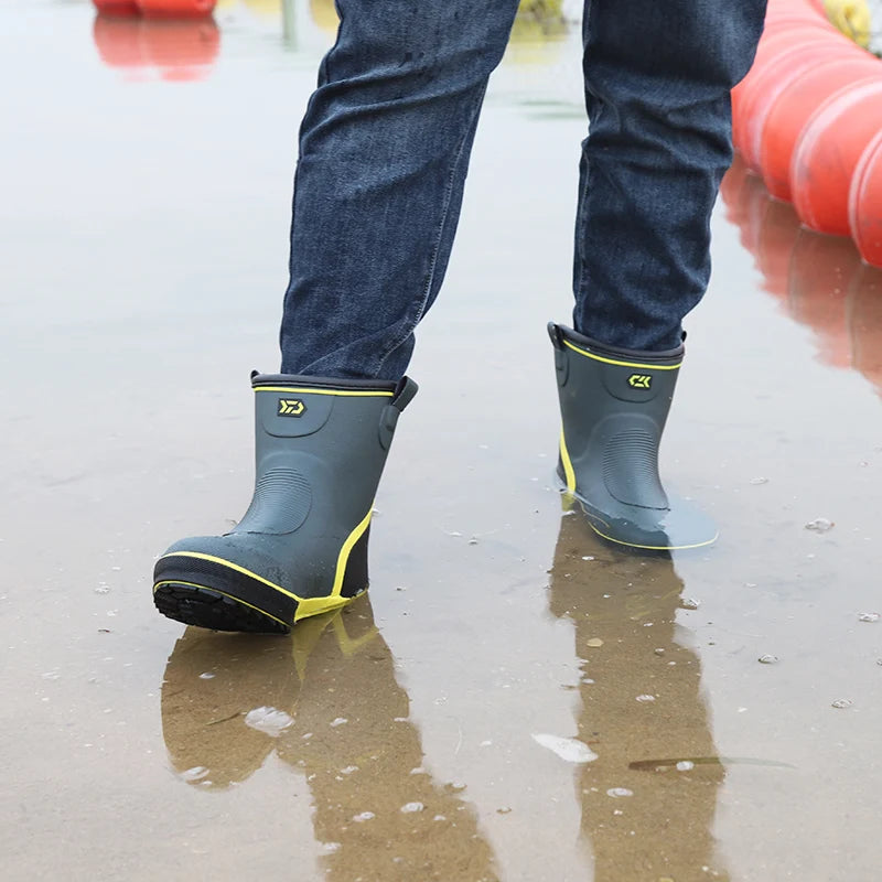 Thiened Fce Lined Rubber Rain Boots Men's Mid-Calf Warm Waterproof Non-Slip Fiing Boots Cold Resistant Booties