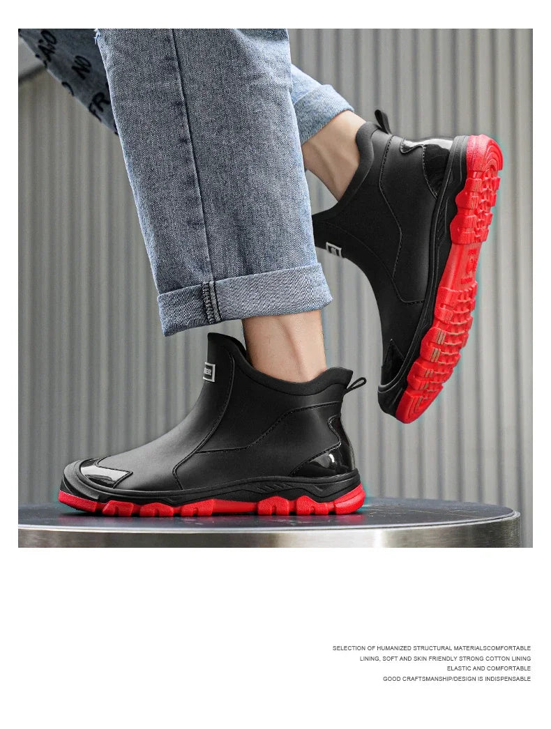 Waterproof Cross-Border Men's Rain Shoes Fashionable Short Socks Thickened Warm Rubber Work Anti-Slip Fishing Kitchen Rain Boots