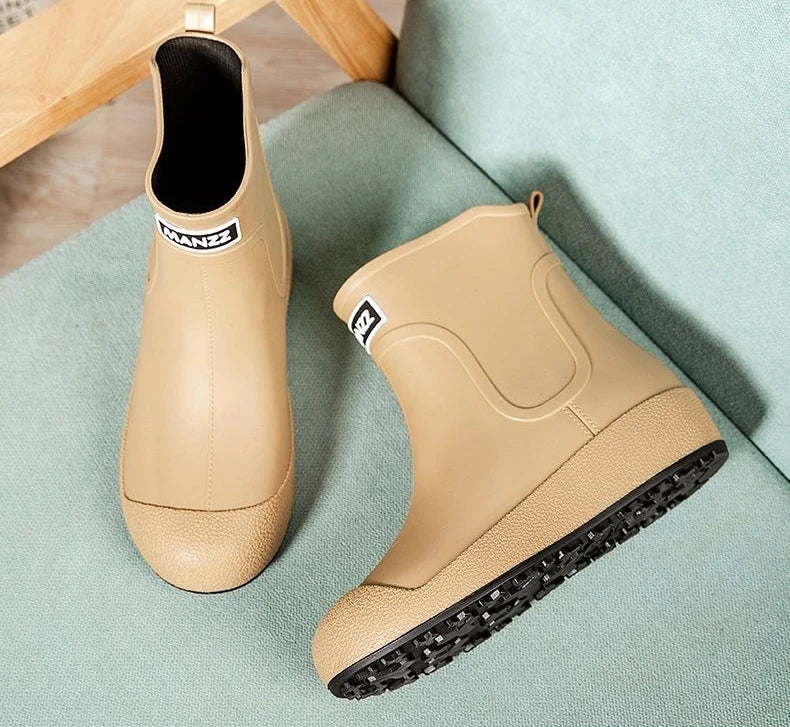 Winter Big Size Warm Waterproof Fleece-lined Short Men's Rain Boots Chef Kitchen Rainy Day Adult Without Lacing Mud Male Shoes