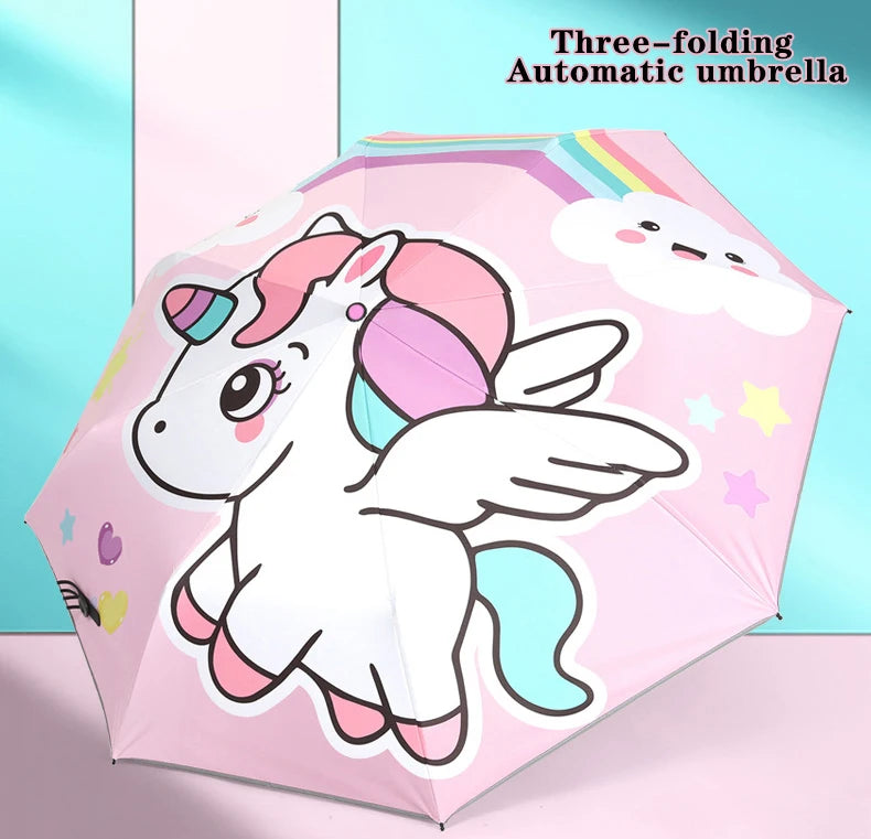 Folding Umbrella,Cute Unicorn,dinosaur,Spaceship Little Tiger,Fashion Sunscreen Umbrella,Reflective stripe design umbrella