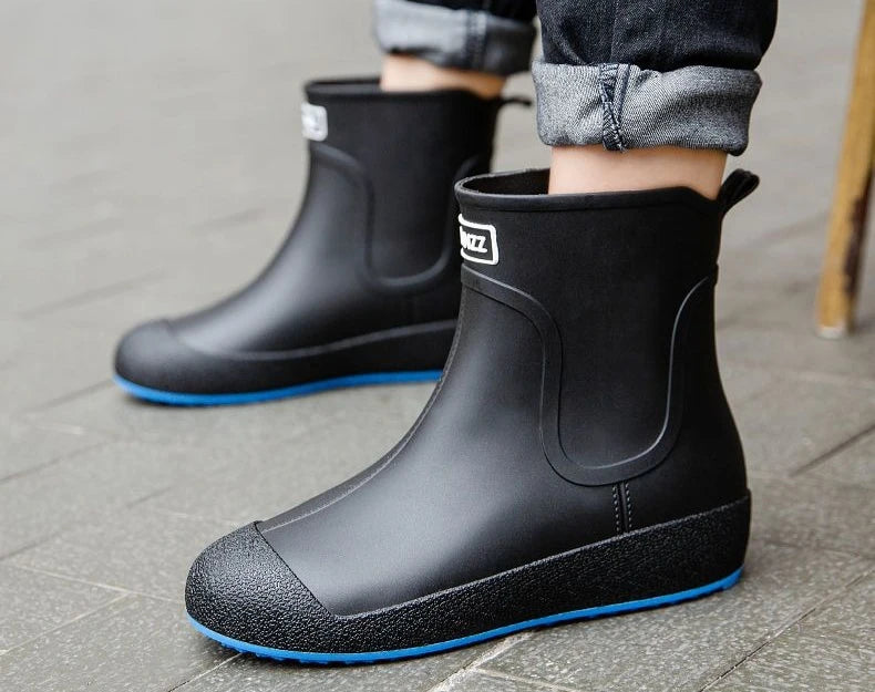 Winter Big Size Warm Waterproof Fleece-lined Short Men's Rain Boots Chef Kitchen Rainy Day Adult Without Lacing Mud Male Shoes