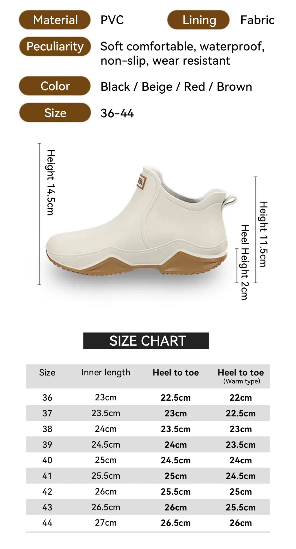 Fashionable Men & Women’s Ankle Rain Boots Anti-Slip Waterproof Shoes Work Boots Suitable For Summer & Winter Rainy & Snowy Day