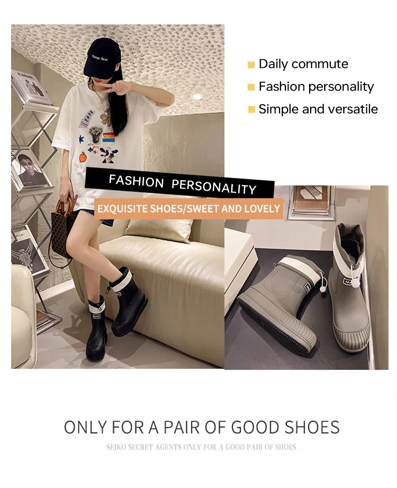 Lady Rain Boots Fashion Non-slip Soft Comfort Waterproof Rain Boots Women Outdoor Hiking School Rainy Days On Foot Camping