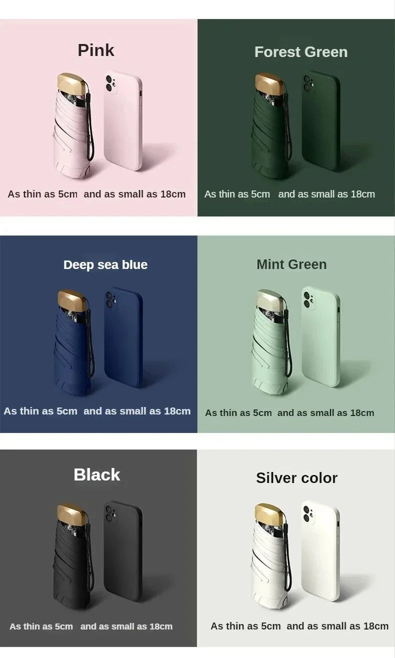 Small Pocket Mini Sun Umbrella Rainproof Travel Umbrella Vinyl Folding Umbrella Anti-UV Sun Shade Pocket Parasol Capsule