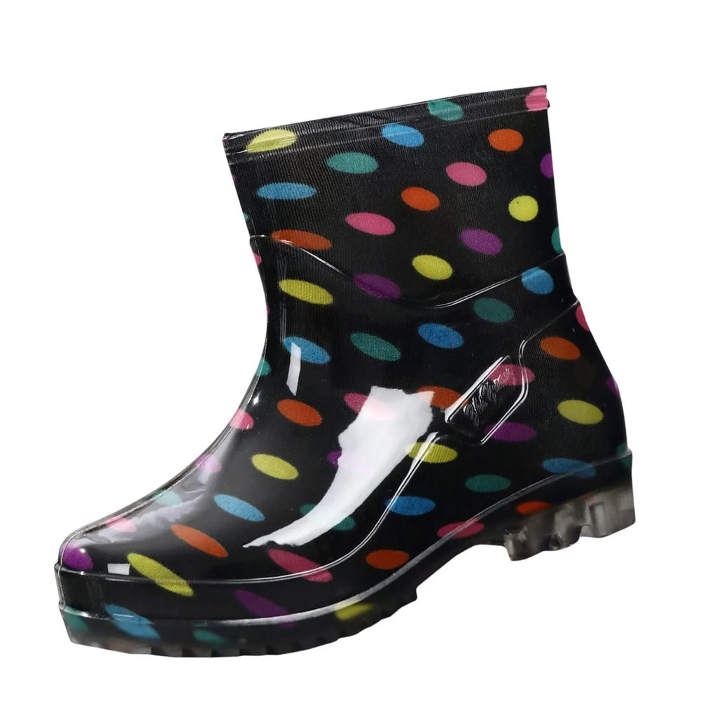 Black Polka Dots Women's Rain Shoes Waterproof And Non-slip Kitchen Work Rubber Shoes Pvc Short Tube Rain Boots Summer Shoes