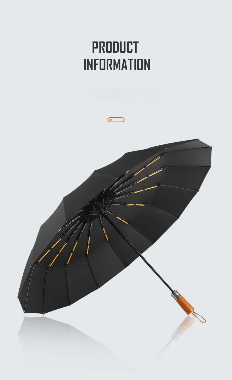 Business Fully Automatic Folding Umbrella Men and Women, Windproof 32 Bone, Wooden Handle, Waterproof Sunshade Rain Umbrellas