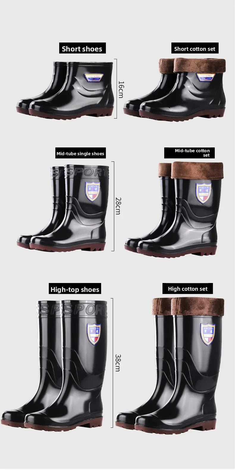 Thickened Cotton Lined Long Tube Winter Rain Boots Men's High Top round Toe Water Shoes Kitchen Shoes with Fleece Men's Rain Sho