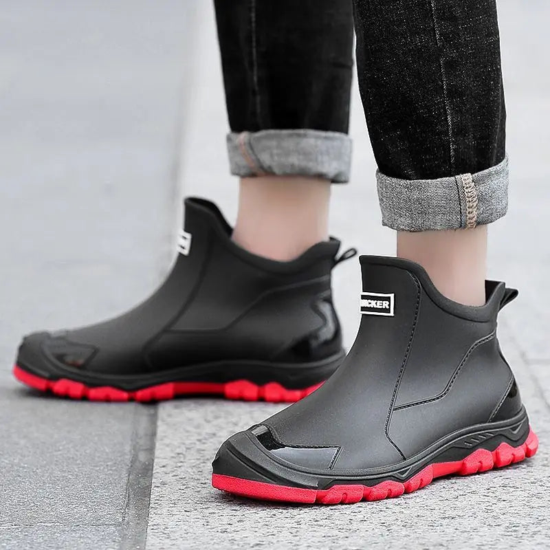 Big Size Waterproof Rain Boots for Men High Quality Ankle Wellies Designer Without Lacing New Wide Toes Original Adult Man Shoes
