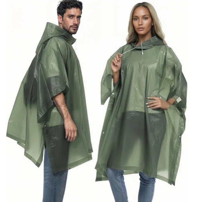 Reusable Rain Ponchos with Drawstring Hood for Adults Waterproof Thicken Rain Coat Outdoor Hiking Raincoat Travel Bicycle Poncho