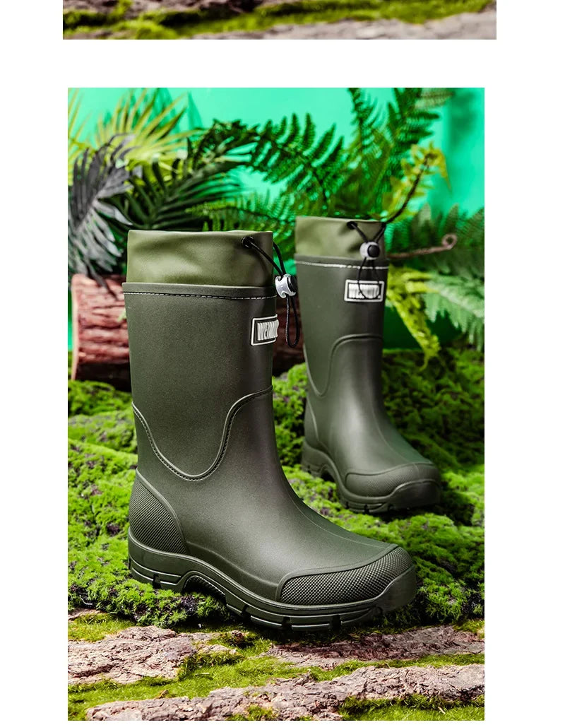 Men's Mid-calf Rain Boots.  New Style. Fashionable Mid-calf Outdoor Slip-resistant Water Shoes. Lightweight and Waterproof