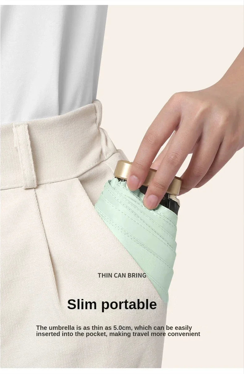 Small Pocket Mini Sun Umbrella Rainproof Travel Umbrella Vinyl Folding Umbrella Anti-UV Sun Shade Pocket Parasol Capsule