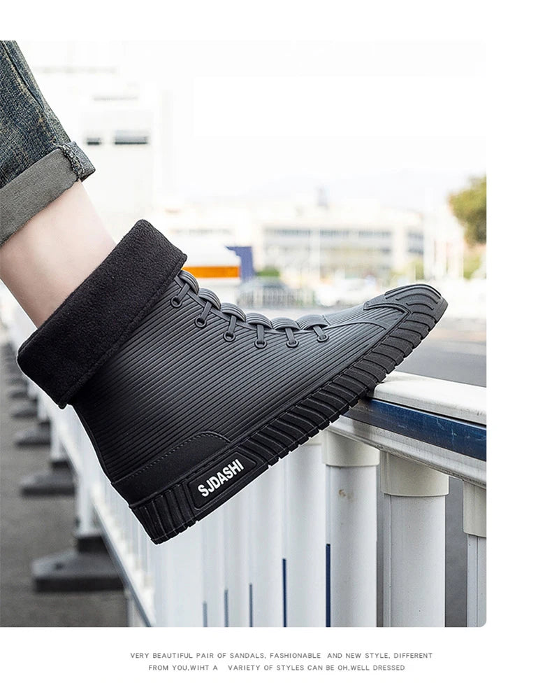 Rain Boots For Men Women Summer Casual Mid-calf Waterproof Shoes Winter Lining With Fleece Warm Anti-slip Wear-resistant Outdoor