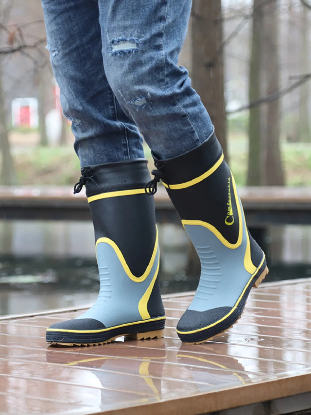 Men's Spring Summer New Mid-High Tube Breathable Rubber Warm Waterproof Faionable Comfortable Anti-Slip Rain Boots