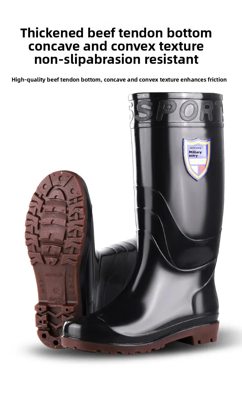 Thickened Cotton Lined Long Tube Winter Rain Boots Men's High Top round Toe Water Shoes Kitchen Shoes with Fleece Men's Rain Sho