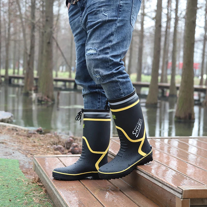 Men's Spring Summer New Mid-High Tube Breathable Rubber Warm Waterproof Faionable Comfortable Anti-Slip Rain Boots
