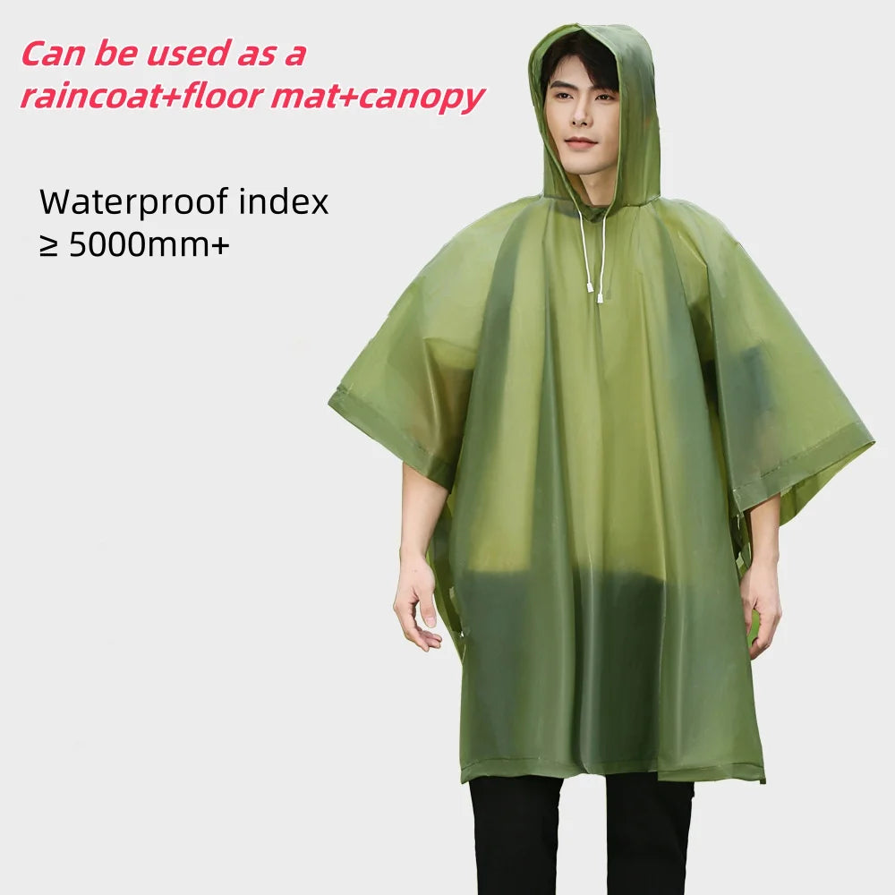 Disposable raincoat, cloak style three in one thick raincoat, suitable for camping, fishing, hiking, and trekking.