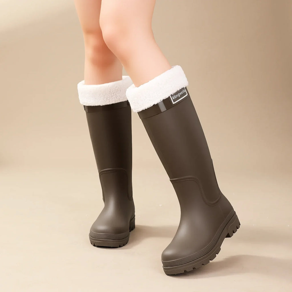 Fashionable High-Tube Women's Rain Boots Anti-Slip Waterproof Kitchen Water Shoes Long Tube PVC Material Adult Slip-Resistant Sh