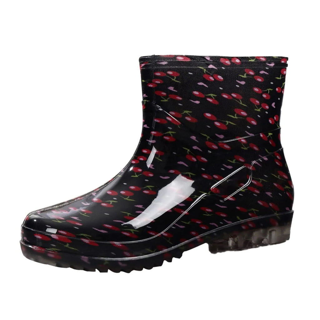 Black Polka Dots Women's Rain Shoes Waterproof And Non-slip Kitchen Work Rubber Shoes Pvc Short Tube Rain Boots Summer Shoes