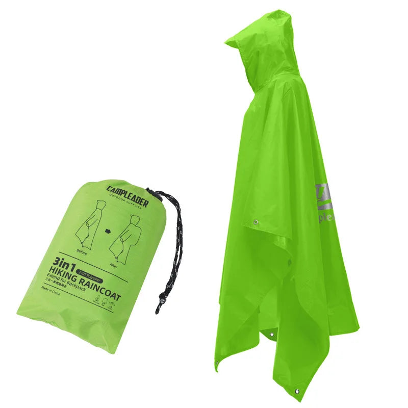 Outdoor 3 In 1 Raincoat Hooded Sleeve Waterproof Rain Poncho Motorcycle Rain Cover Camping Hiking Travel Portable Rainwear Tent