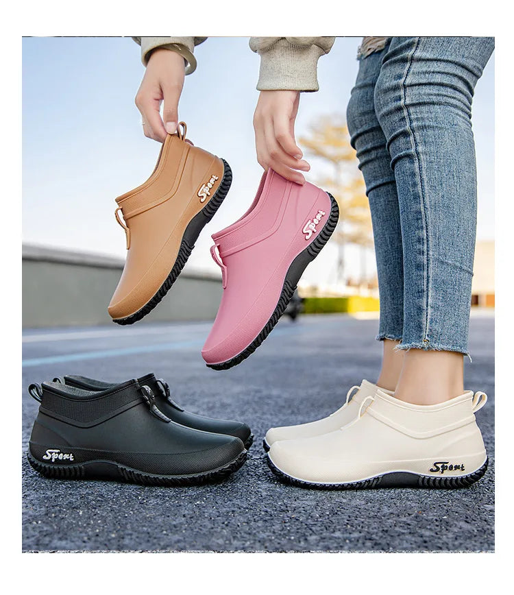 German Sle Women's Rain Boots Anti-Slip Low Cut ort Tube Kitchen Workwear Resistant to Wear Waterproof PVC oes