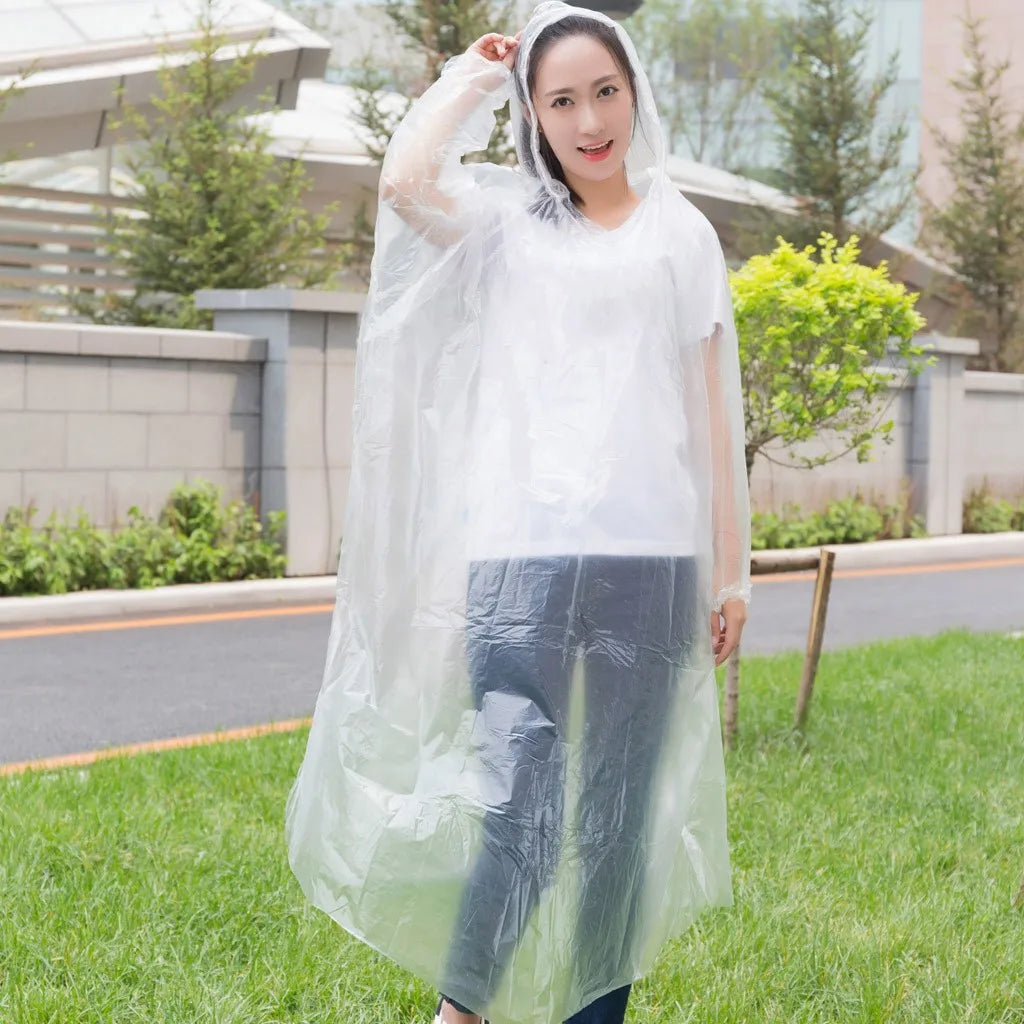 1pc Disposable Rain Ponchos Emergency Raincoat with Hood Clear Raincoat for Men Women Traveling Outdoor Camping Hiking Walking