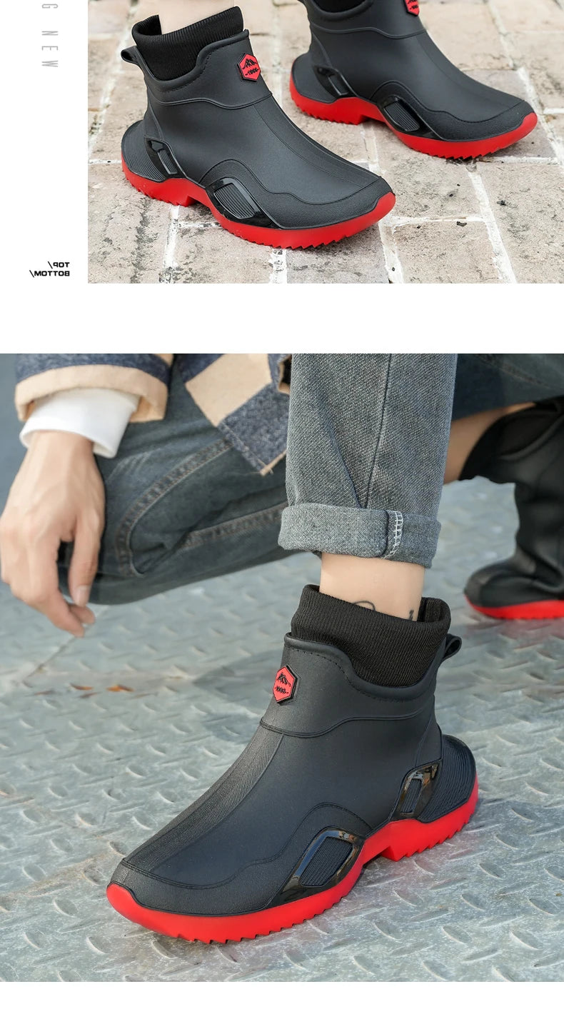 Winter Warm Men's Waterproof Shoes Women's Short Rain Boots Plus Velvet Couple Rain Boots