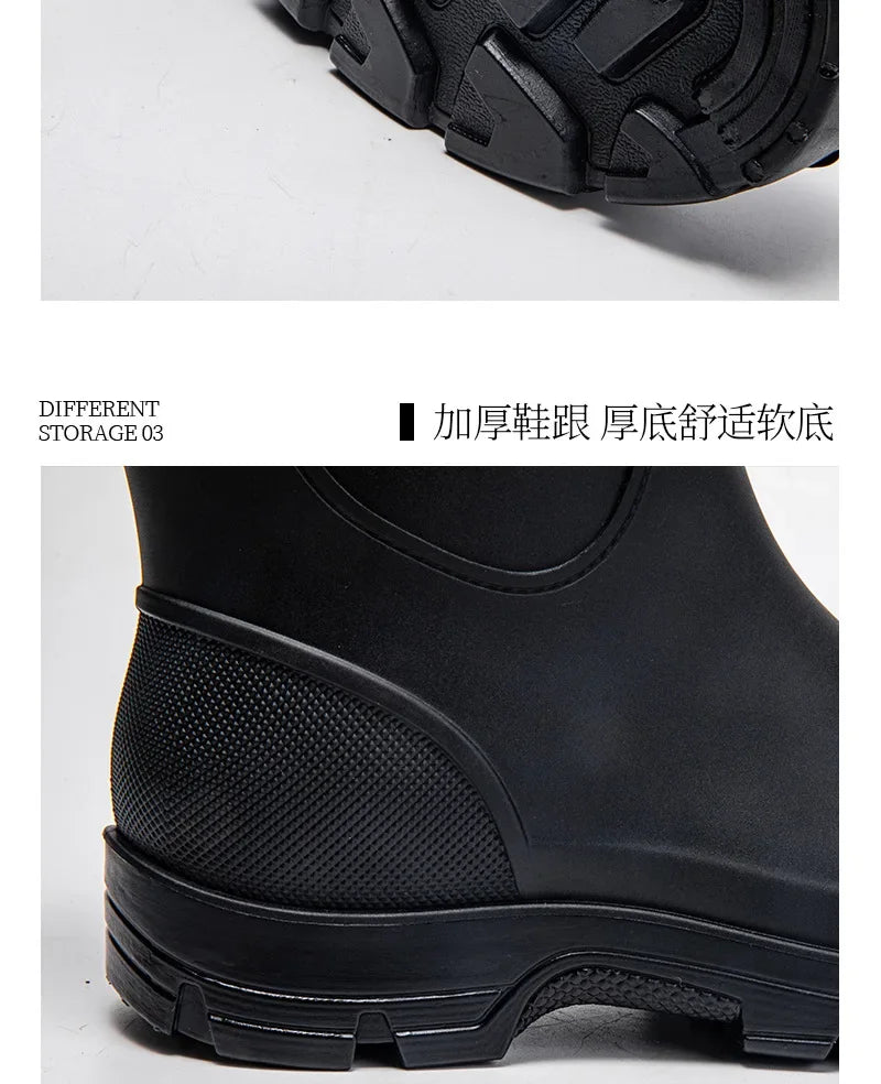 Men's Mid-calf Rain Boots.  New Style. Fashionable Mid-calf Outdoor Slip-resistant Water Shoes. Lightweight and Waterproof