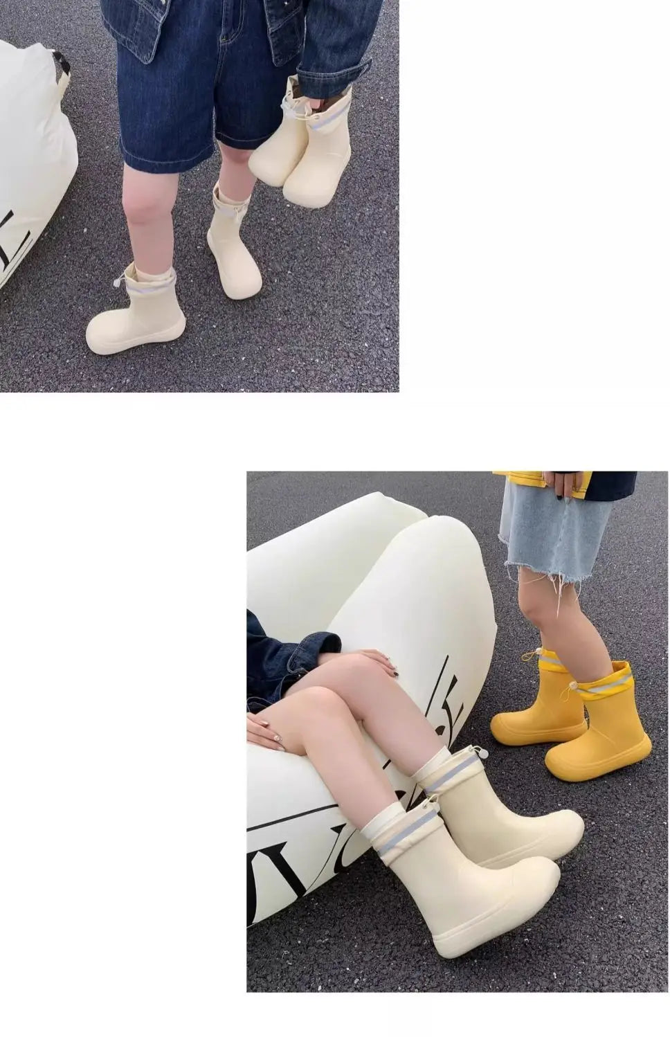 Solid Big  Men Women Outdoor Tide Non-slip Waterproof Parent-Child Rain Boots Children Hundred Couple Adjustable Drawstring