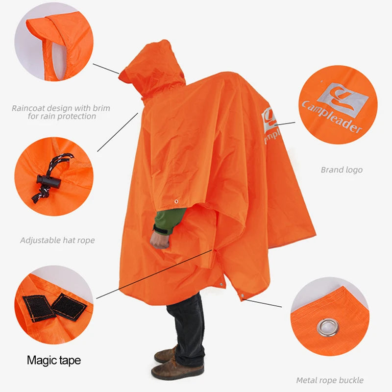 Outdoor 3 In 1 Raincoat Hooded Sleeve Waterproof Rain Poncho Motorcycle Rain Cover Camping Hiking Travel Portable Rainwear Tent