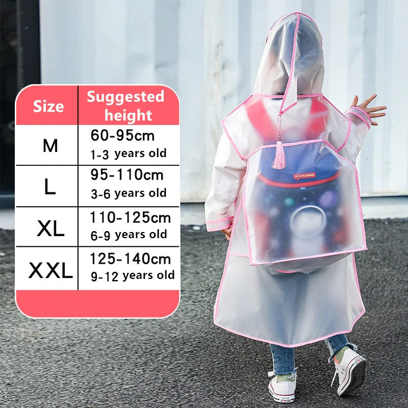 EVA Transparent Children Raincoat Girls Whole Body Waterproof Boys Kindergarten Pupils Poncho With Schoolbag Space