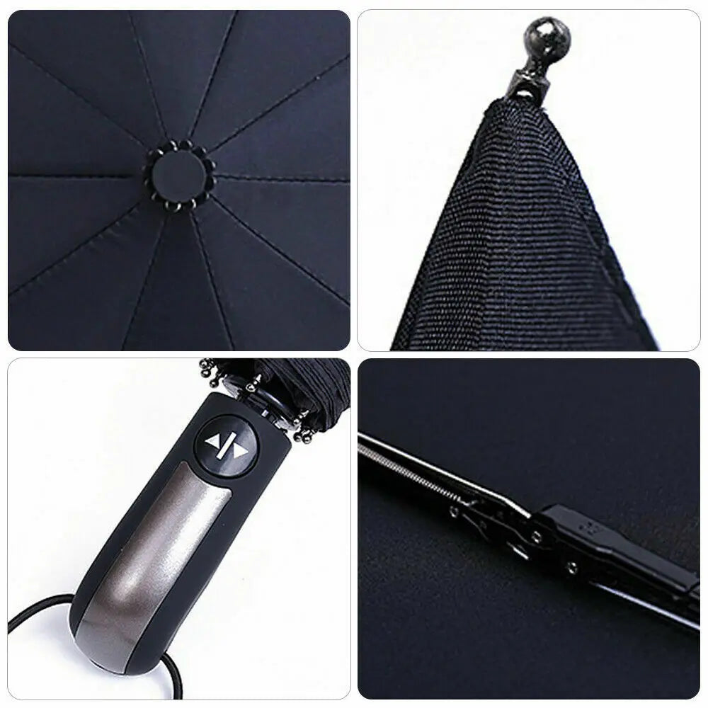 10 Ribs Automatic Open Close Umbrella Folding Ladies Walking Travel Black
