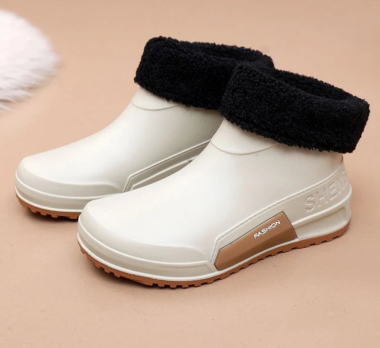 Waterproof Ankle Rain Boots for Men Chef Kitchen Fleece-lined Man Shoes Work Fashion Rainy Day Non-slip Garden Fishing Wellies