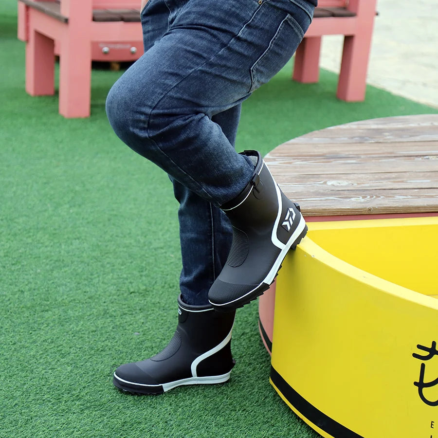 Thiened Fce Lined Rubber Rain Boots Men's Mid-Calf Warm Waterproof Non-Slip Fiing Boots Cold Resistant Booties