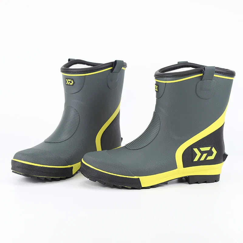 Thiened Fce Lined Rubber Rain Boots Men's Mid-Calf Warm Waterproof Non-Slip Fiing Boots Cold Resistant Booties
