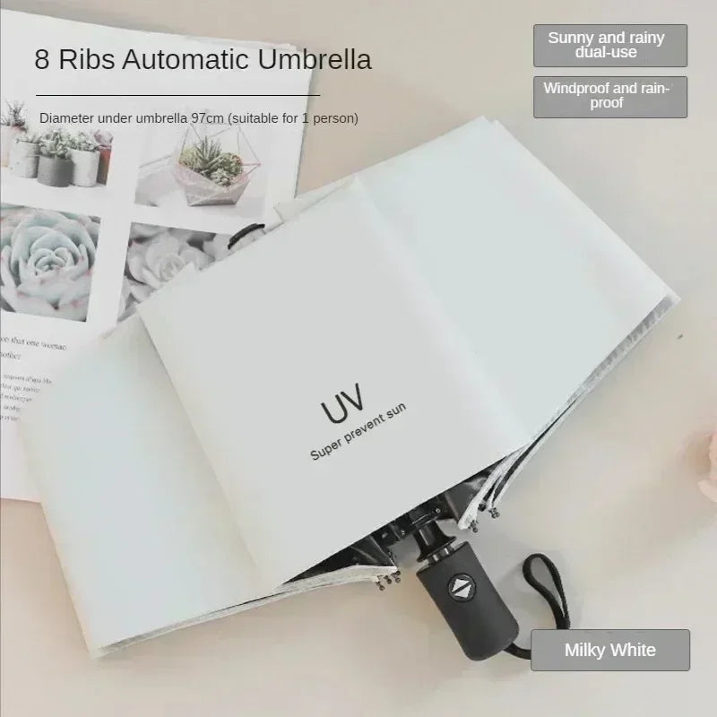 UV Black Adhesive Fully Automatic Sun Umbrella with Rain and Rain Protection, UV Protection, Sunscreen, and Three Fold Umbrella