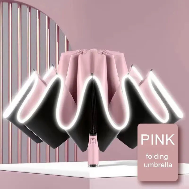 Big Umbrella Windproof Strong With Reflective Stripe Reverse Automatic Fold Umbrella UV Umbrella Insulation Portable Parasol