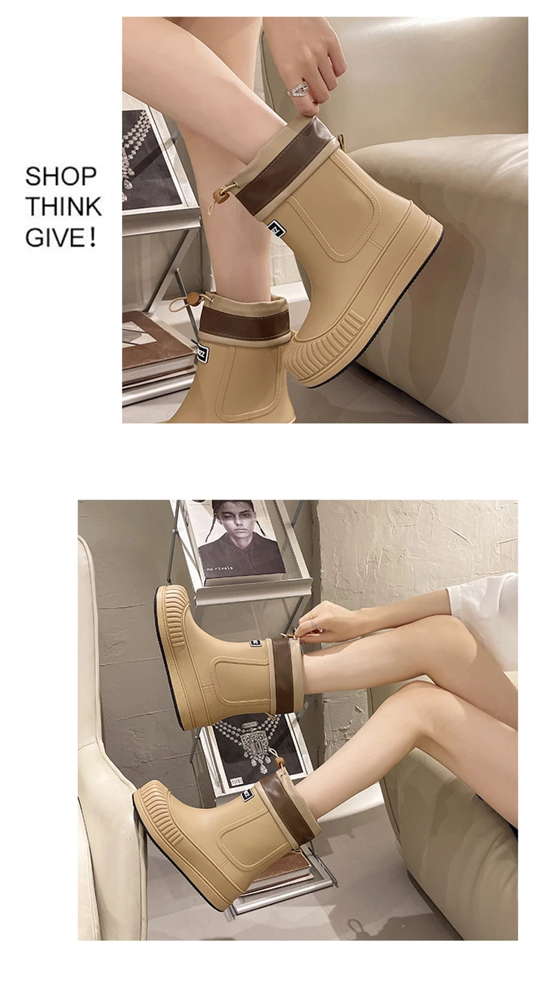 Lady Rain Boots Fashion Non-slip Soft Comfort Waterproof Rain Boots Women Outdoor Hiking School Rainy Days On Foot Camping