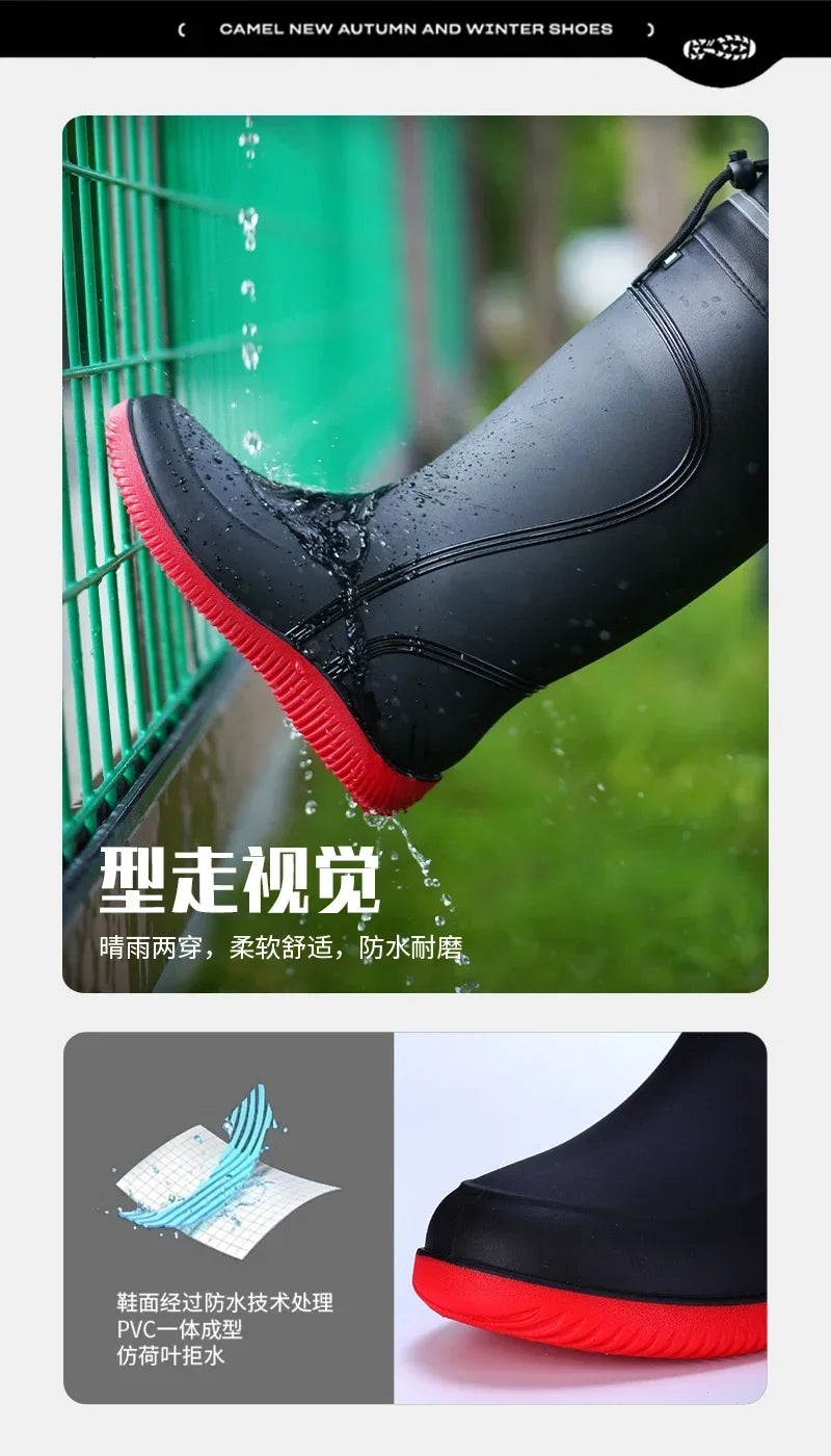 Men's Women's High-End Rain Boots Closed Rainproof and Waterproof Short and Mid.Calf Length Non-Slip Drawstring Rubber Boots