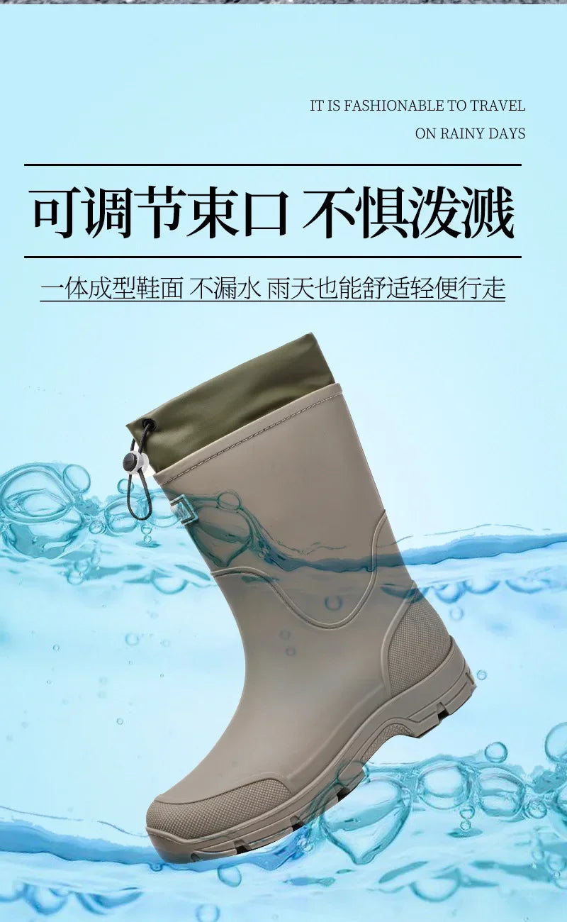 Men's Mid-calf Rain Boots.  New Style. Fashionable Mid-calf Outdoor Slip-resistant Water Shoes. Lightweight and Waterproof